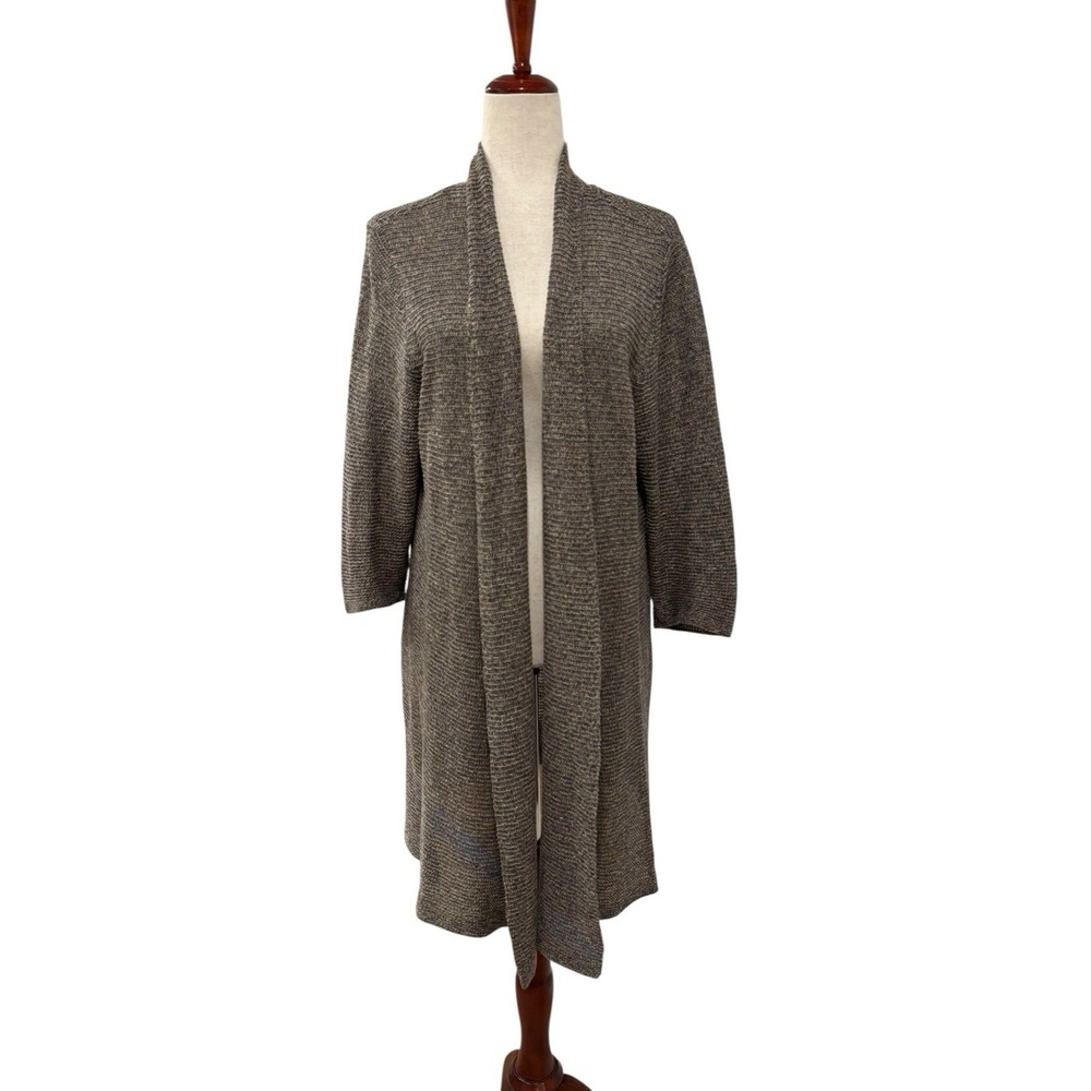 Eileen Fisher Multi Tonal Linen Open Front Cardigan Beige Brown Women's XL